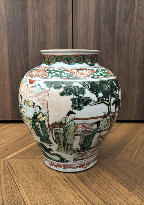 古玩陶瓷順治(簪花及第)五彩罐拍賣,當(dāng)前價(jià)格98888元