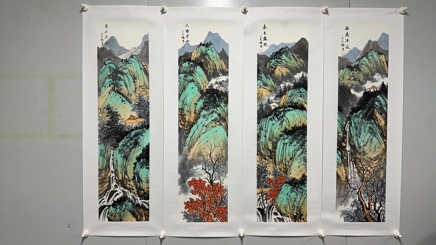 古玩字畫尹福生山水四屏拍賣，當(dāng)前價(jià)格2000元
