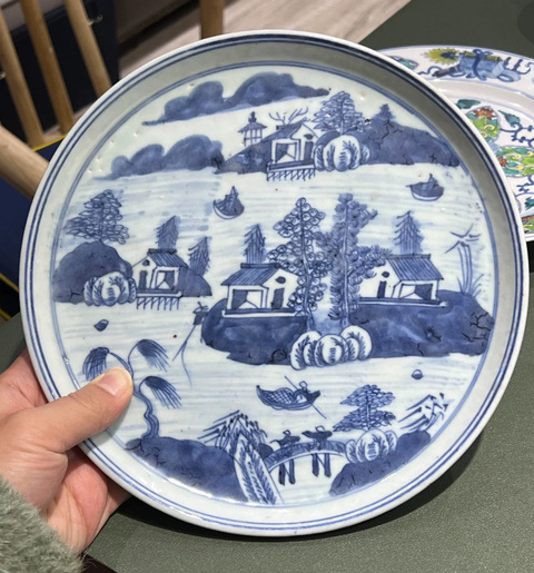 古玩陶瓷青花山水人物茶盤拍賣,當前價格4800元