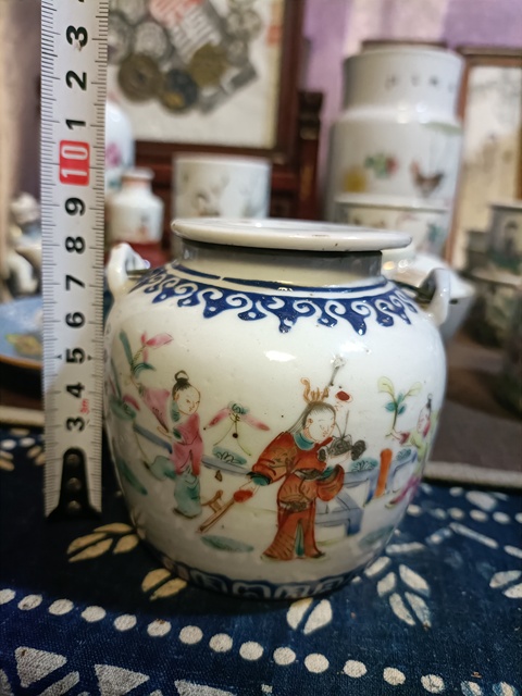 古玩陶瓷同治粉彩五子奪魁提梁壺拍賣，當前價格3888元