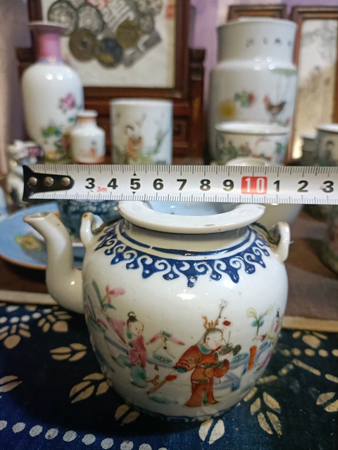 古玩陶瓷同治粉彩五子奪魁提梁壺拍賣，當前價格3888元