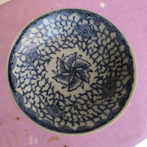 古玩陶瓷青花淡描花卉紋高足盤拍賣，當前價格660元