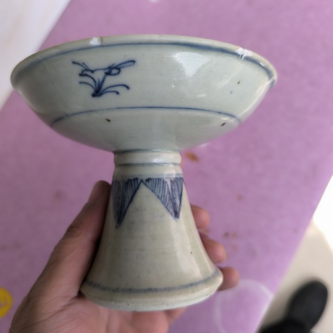 古玩陶瓷青花淡描花卉紋高足盤拍賣，當前價格660元