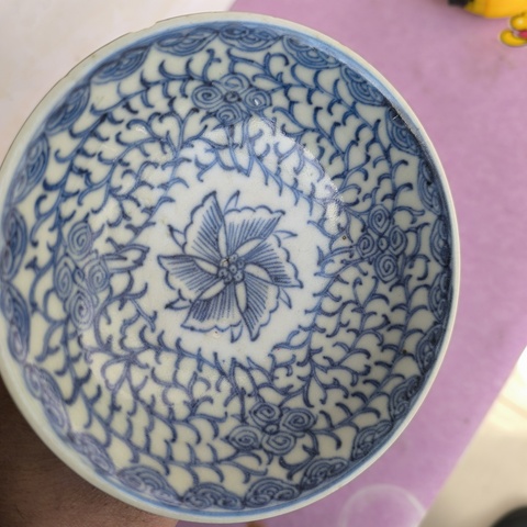 古玩陶瓷青花淡描花卉紋高足盤拍賣，當前價格660元