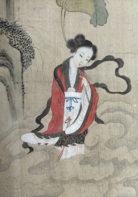 古玩字畫清中期絹本工筆荷花仙子立軸拍賣，當前價格16888元