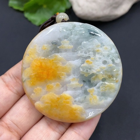 古玩玉器天然翡翠山水玉墜(帶翡翠鑒定證書)拍賣，當前價格788元