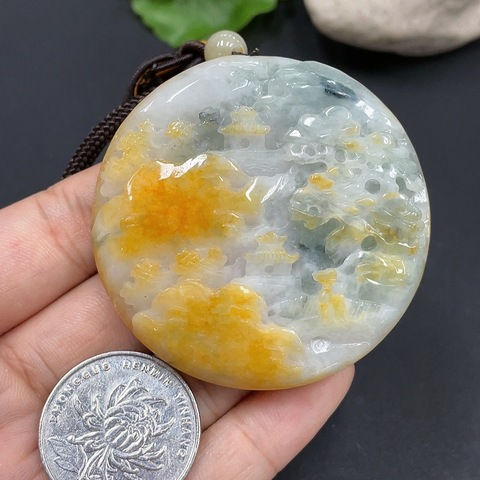 古玩玉器天然翡翠山水玉墜(帶翡翠鑒定證書)拍賣，當前價格788元