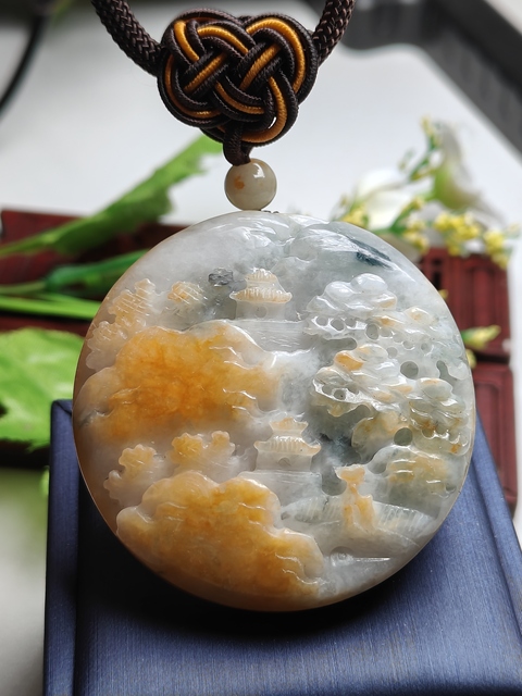 古玩玉器天然翡翠山水玉墜(帶翡翠鑒定證書)拍賣，當前價格788元