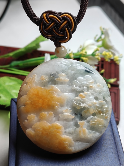 古玩玉器天然翡翠山水玉墜(帶翡翠鑒定證書)拍賣，當前價格788元