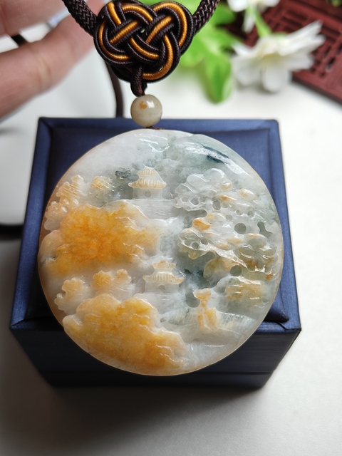 古玩玉器天然翡翠山水玉墜(帶翡翠鑒定證書)拍賣，當前價格788元