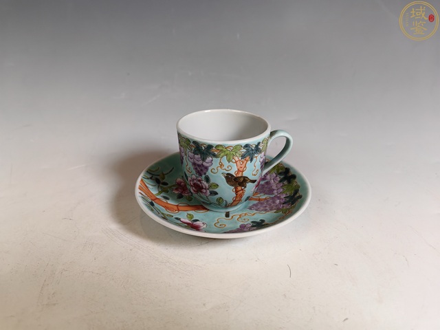 古玩陶瓷民國大雅齋風格花鳥紋松石綠釉粉彩杯盤拍賣，當前價格3000元