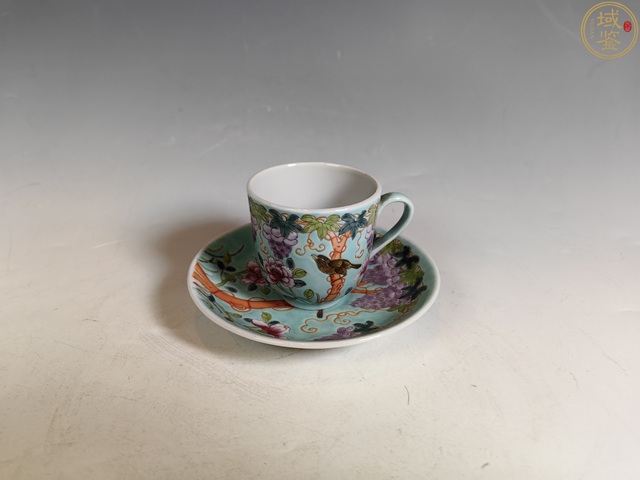 古玩陶瓷民國大雅齋風格花鳥紋松石綠釉粉彩杯盤拍賣，當前價格3000元