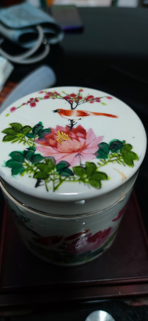 古玩陶瓷淺降彩花鳥蓋罐拍賣,當前價格688元