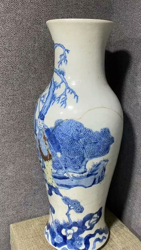古玩陶瓷清釉下三彩人物故事紋觀音瓶拍賣，當前價格5600元