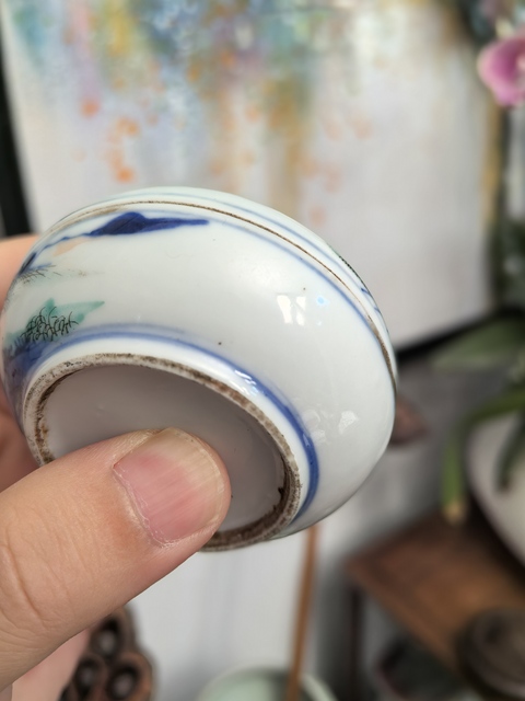 古玩陶瓷晚清青花加彩山水人物紋印盒拍賣,當前價格6500元
