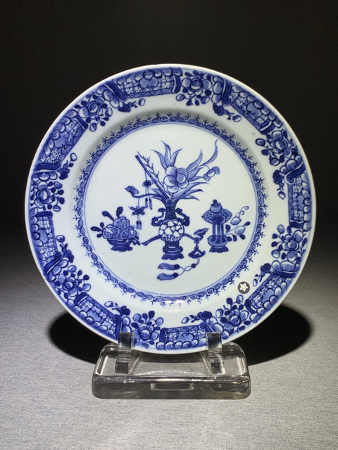 古玩陶瓷青花博古花卉紋盤拍賣，當前價格0元