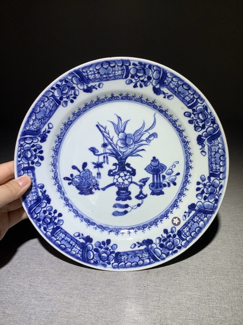古玩陶瓷青花博古花卉紋盤拍賣，當前價格0元