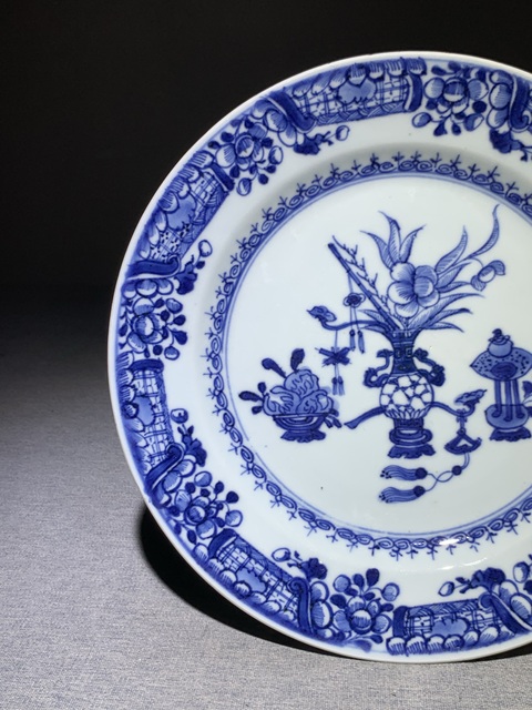 古玩陶瓷青花博古花卉紋盤拍賣，當前價格0元