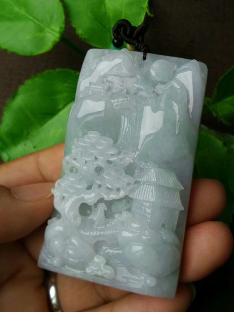 古玩玉器天然翡翠雕刻山水紋飾牌拍賣,當前價格2280元