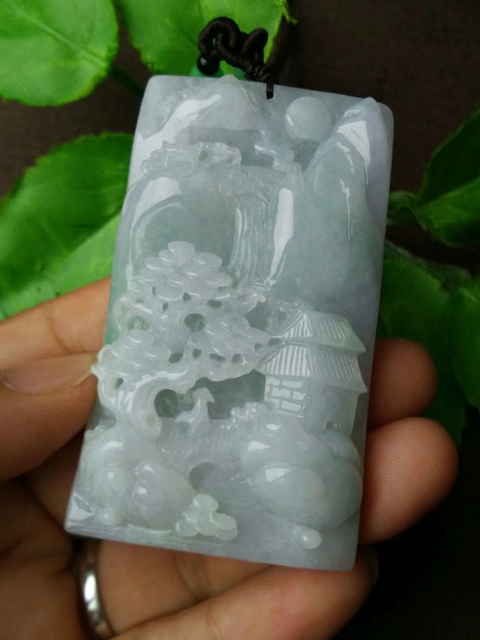 古玩玉器天然翡翠雕刻山水紋飾牌拍賣,當前價格2280元