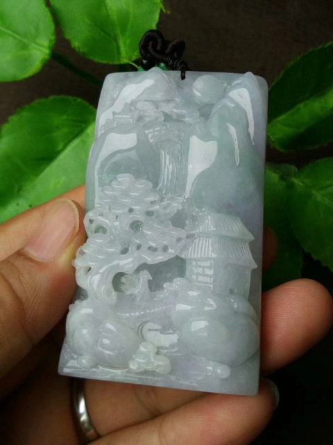 古玩玉器天然翡翠雕刻山水紋飾牌拍賣,當前價格2280元