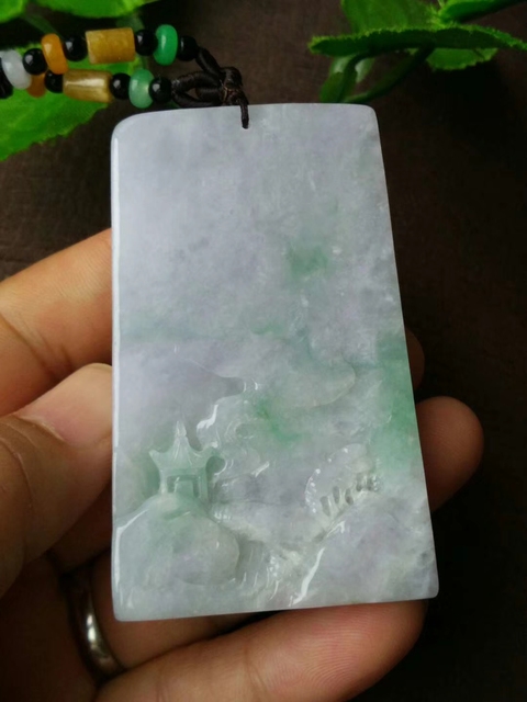 古玩玉器天然翡翠雕刻山水紋飾牌拍賣,當前價格2280元