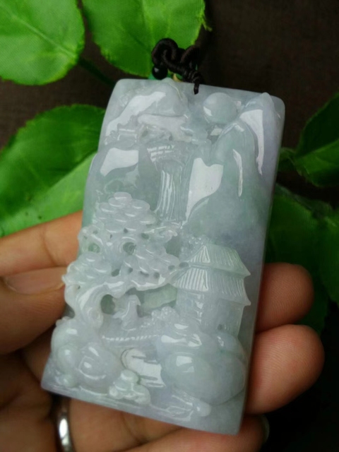 古玩玉器天然翡翠雕刻山水紋飾牌拍賣,當前價格2280元