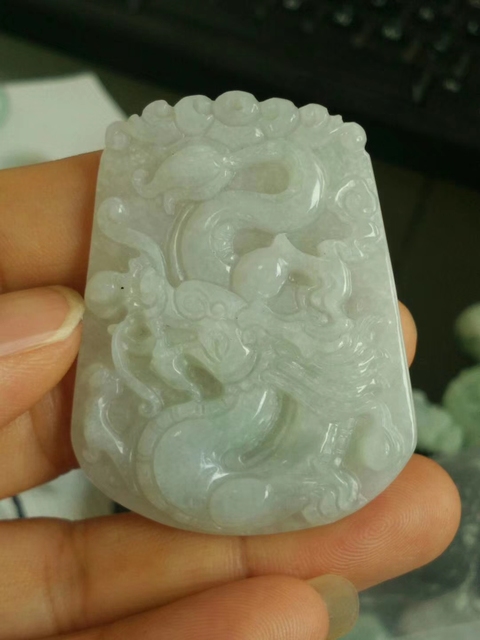 古玩玉器天然翡翠龍紋牌拍賣，當前價格328元
