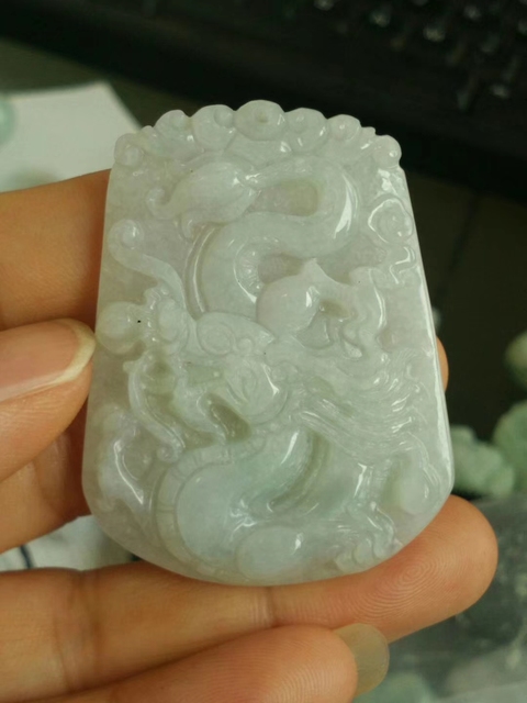 古玩玉器天然翡翠龍紋牌拍賣，當前價格328元