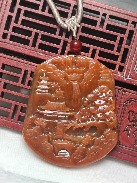 古玩玉器天然紅翡山水玉墜(帶鑒定證書)拍賣,當前價格900元