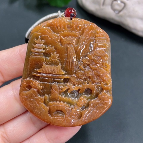 古玩玉器天然紅翡山水玉墜(帶鑒定證書)拍賣,當前價格900元