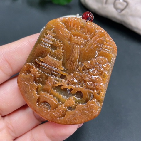 古玩玉器天然紅翡山水玉墜(帶鑒定證書)拍賣,當前價格900元