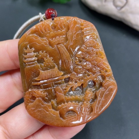 古玩玉器天然紅翡山水玉墜(帶鑒定證書)拍賣,當前價格900元