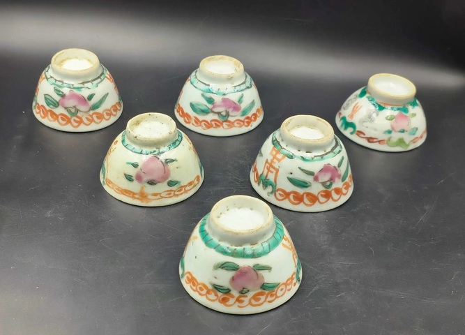 古玩陶瓷粉彩福壽紋杯六個拍賣,當前價格888元