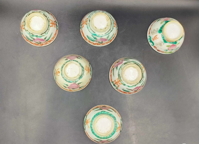 古玩陶瓷粉彩福壽紋杯六個拍賣,當前價格888元