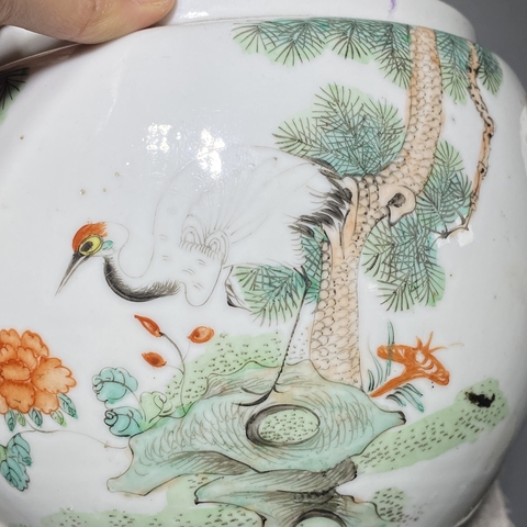 古玩陶瓷松鶴紋四系粥罐拍賣，當(dāng)前價(jià)格600元