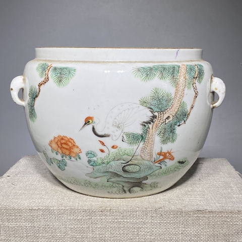 古玩陶瓷松鶴紋四系粥罐拍賣，當(dāng)前價(jià)格600元