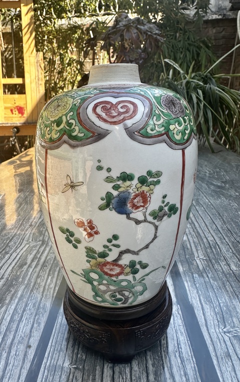 古玩陶瓷康熙精品五彩博古花卉紋罐拍賣,當前價格16888元
