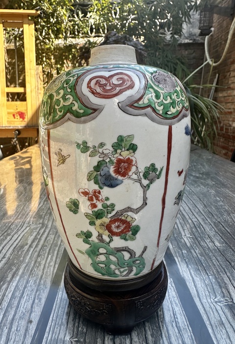 古玩陶瓷康熙精品五彩博古花卉紋罐拍賣,當前價格16888元