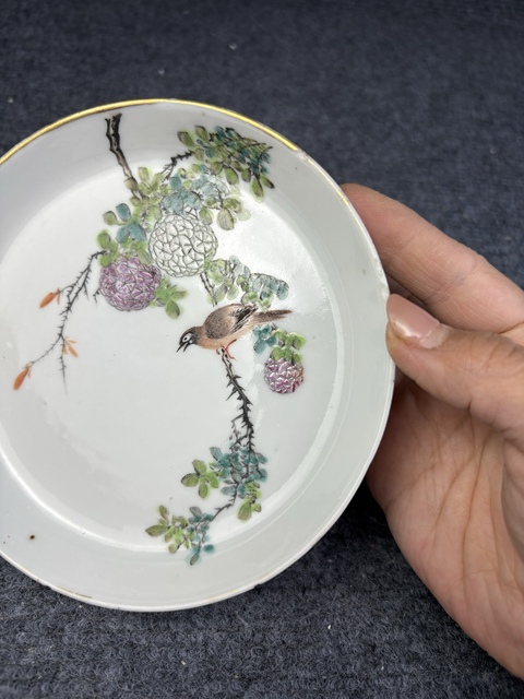 古玩陶瓷淺降彩枝頭花鳥紋銅鑼洗拍賣，當前價格3588元