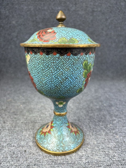 古玩雜項銅胎掐絲琺瑯大蓋杯拍賣，當前價格1999元