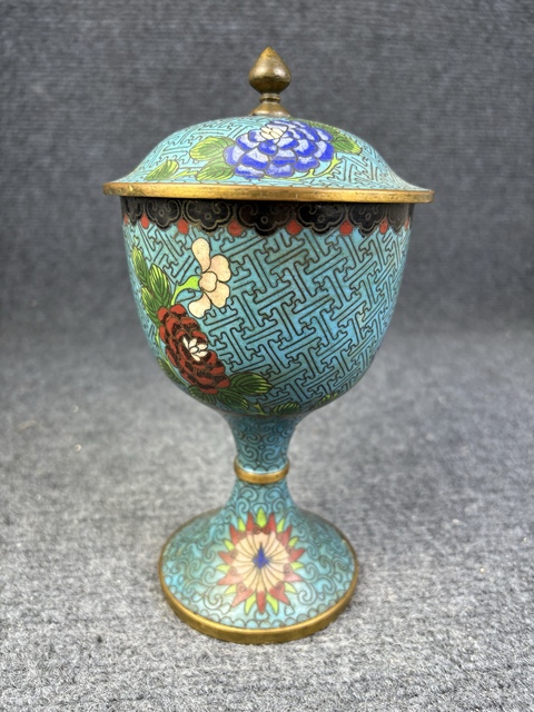 古玩雜項銅胎掐絲琺瑯大蓋杯拍賣，當前價格1999元