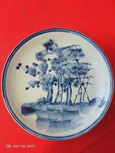 古玩陶瓷青花松竹梅紋盤一對拍賣,當前價格658元