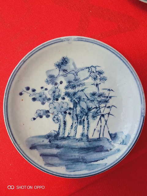 古玩陶瓷青花松竹梅紋盤一對拍賣,當前價格658元