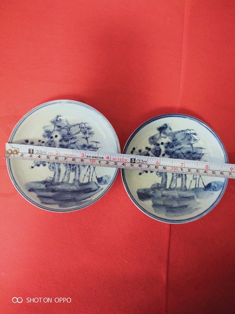 古玩陶瓷青花松竹梅紋盤一對拍賣,當前價格658元