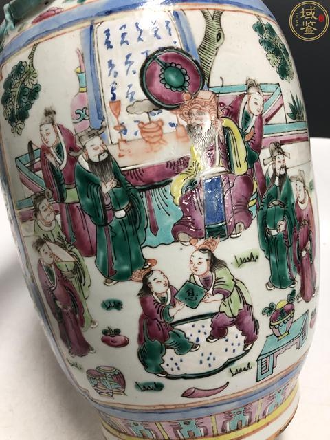 古玩陶瓷粉彩開窗人物故事紋貼塑螭龍獅耳瓶拍賣,當前價格11800元