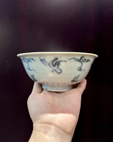 古玩陶瓷明中·青花云鶴紋碗真品鑒賞圖