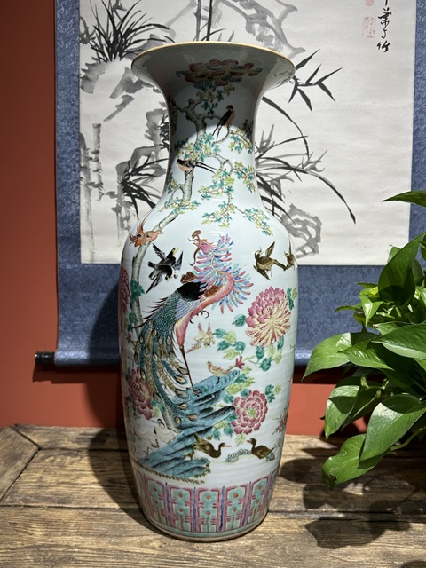 古玩陶瓷清代同治粉彩花鳥紋雙面彩300件瓶拍賣,當前價格48800元