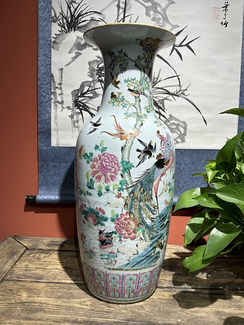 古玩陶瓷清代同治粉彩花鳥紋雙面彩300件瓶拍賣,當前價格48800元