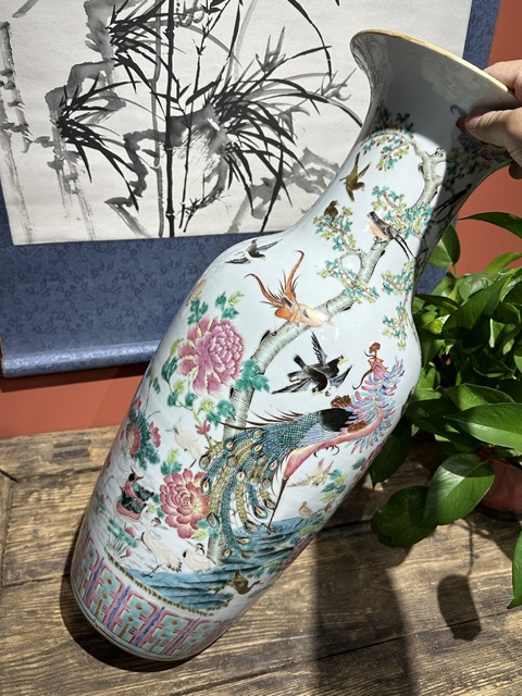古玩陶瓷清代同治粉彩花鳥紋雙面彩300件瓶拍賣,當前價格48800元